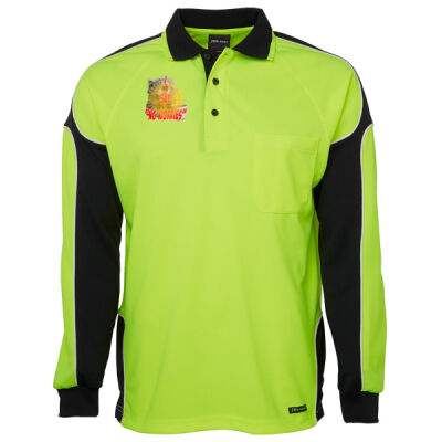 Funny cat illustration with coffee and sunburst - Mens Special Tee - HV 4602.1 L/S Arm Panel Polo Thumbnail