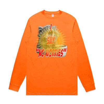 Funny cat illustration with coffee and sunburst - Mens Special Tee - Mens Block L/S Tee (Safety Colours) Thumbnail