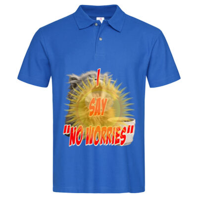 Funny cat illustration with coffee and sunburst - Mens Special Tee - Men's Heavyweight Polo Thumbnail