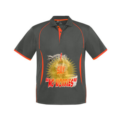Funny cat illustration with coffee and sunburst - Mens Special Tee - Mens Razor Short Sleeve Polo Thumbnail