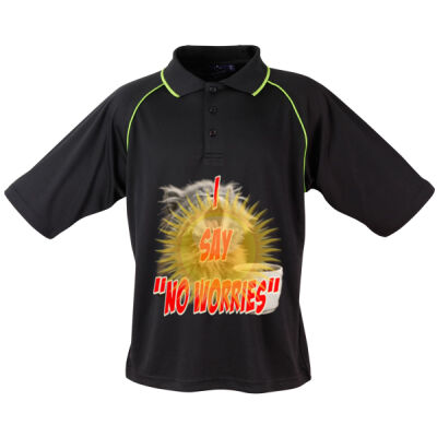 Funny cat illustration with coffee and sunburst - Mens Special Tee - Champion Polo Men's Thumbnail