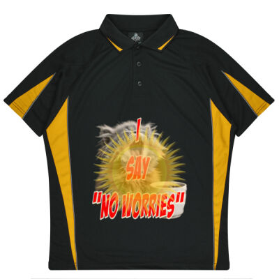 Funny cat illustration with coffee and sunburst - Mens Special Tee - Eureka Mens Polos Thumbnail