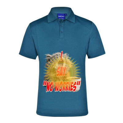 Funny cat illustration with coffee and sunburst - Mens Special Tee - LUCKY BAMBOO POLO Men's Thumbnail