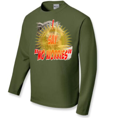 Funny cat illustration with coffee and sunburst - Mens Special Tee - Unisex Adults Sun Smart Long Sleeve Tee Shirt Thumbnail