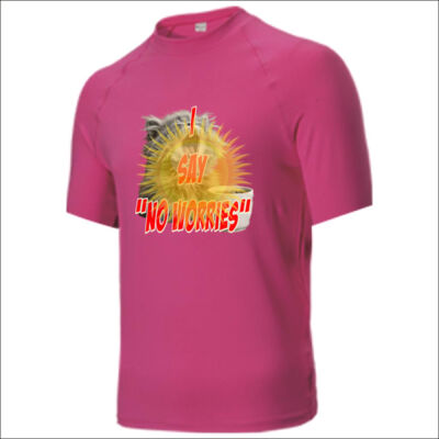 Funny cat illustration with coffee and sunburst - Mens Special Tee -  Adults Short Sleeve Rashie Thumbnail