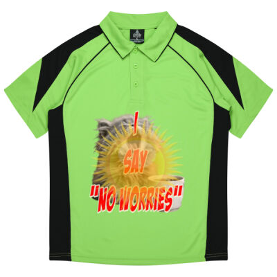 Funny cat illustration with coffee and sunburst - Mens Special Tee - PREMIER MENS POLOS Thumbnail