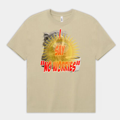 Funny cat illustration with coffee and sunburst - Mens Special Tee - Super Heavyweight Oversized Unisex T-Shirt Thumbnail