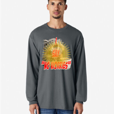 Funny cat illustration with coffee and sunburst - Mens Special Tee - Adult Cotton Long Sleeve T-Shirt Thumbnail