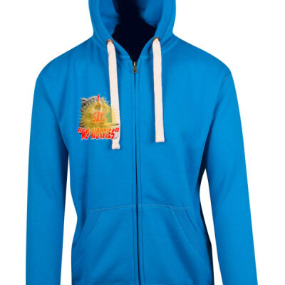 Funny cat illustration with coffee and sunburst - Mens Special Tee - Mens Brushed Heavy Zip Fleece Hoodie Thumbnail
