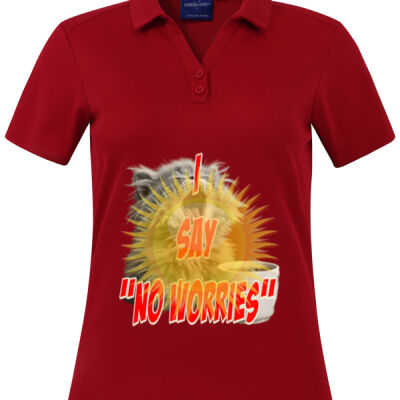 Funny cat illustration with coffee and sunburst - Mens Special Tee - VICTORY TRUEDRY® SHORT SLEEVE POLO Thumbnail