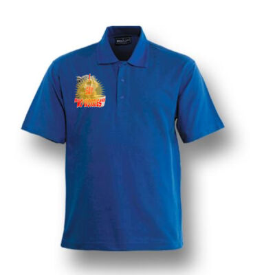 Funny cat illustration with coffee and sunburst - Mens Special Tee - Plain Colour Poly Face Cotton Backing Short Sleeve Polo Thumbnail