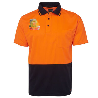Funny cat illustration with coffee and sunburst - Mens Special Tee - Hi Vis Non Cuff Traditional Polo - Adults Thumbnail