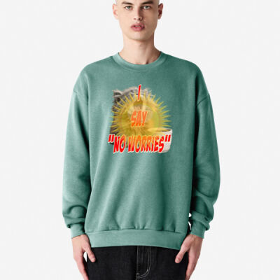 Funny cat illustration with coffee and sunburst - Mens Special Tee - ReFlex Fleece Unisex Crewneck Sweatshirt Thumbnail
