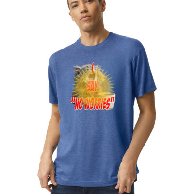 Funny cat illustration with coffee and sunburst - Mens Special Tee - Tri-Blend Unisex Track T-Shirt Thumbnail