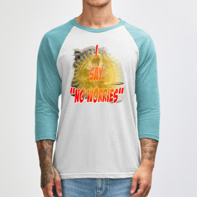 Funny cat illustration with coffee and sunburst - Mens Special Tee - Unisex Classic Raglan T-Shirt Thumbnail