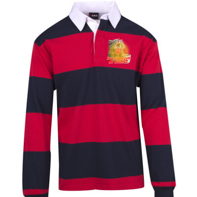 Funny cat illustration with coffee and sunburst - Mens Special Tee - Men's / Unisex Rugby Polo Thumbnail