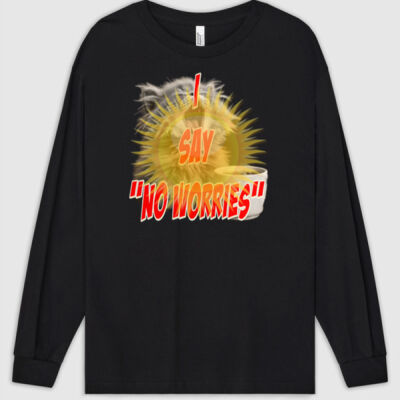 Funny cat illustration with coffee and sunburst - Mens Special Tee - Heavyweight Cotton Unisex Long Sleeve T-Shirt Thumbnail