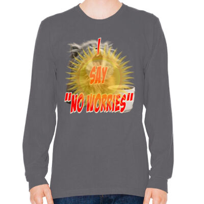 Funny cat illustration with coffee and sunburst - Mens Special Tee - Fine Jersey Unisex Long Sleeve T-Shirt Thumbnail