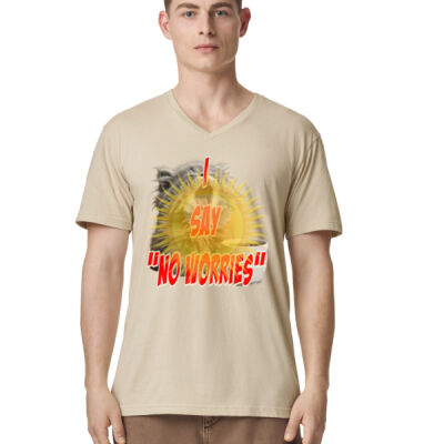 Funny cat illustration with coffee and sunburst - Mens Special Tee - CVC Unisex V-Neck T-Shirt Thumbnail