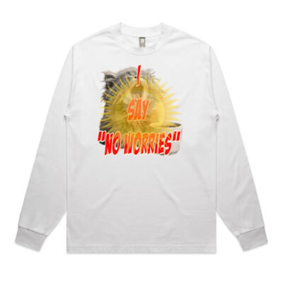 Funny cat illustration with coffee and sunburst - Mens Special Tee - Mens Heavy L/S Tee Thumbnail