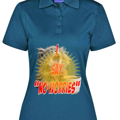 Funny cat illustration with coffee and sunburst - Mens Special Tee - LUCKY BAMBOO POLO Ladies Thumbnail