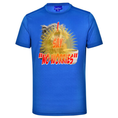 Funny cat illustration with coffee and sunburst - Mens Special Tee - Rapidcool Ultra Light Tee Shirt Mens Thumbnail
