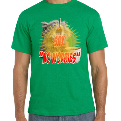 Funny cat illustration with coffee and sunburst - Mens Special Tee - Gildan Heavy Cotton Thumbnail