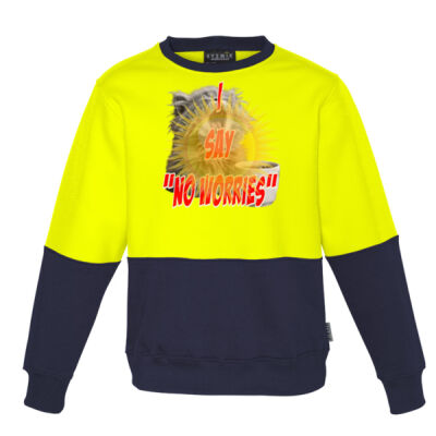 Funny cat illustration with coffee and sunburst - Mens Special Tee -  Unisex Hi Vis Crew Sweatshirt Thumbnail