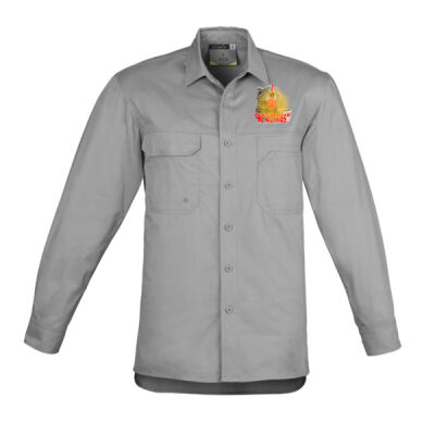 Funny cat illustration with coffee and sunburst - Mens Special Tee -  Mens Lightweight Tradie Long Sleeve Shirt Thumbnail