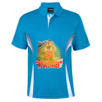 Funny cat illustration with coffee and sunburst - Mens Special Tee - Podium Cool Polo Thumbnail