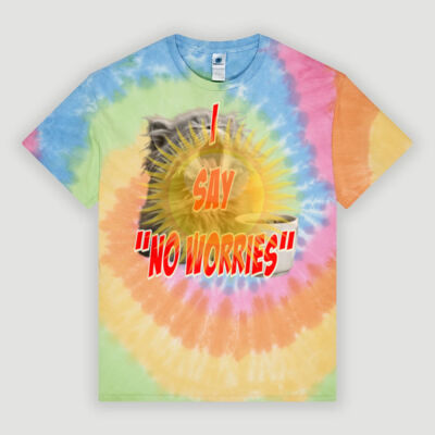 Funny cat illustration with coffee and sunburst - Mens Special Tee - Tie Dye Adult T-Shirt Thumbnail