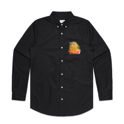Funny cat illustration with coffee and sunburst - Mens Special Tee - Oxford Shirt Thumbnail
