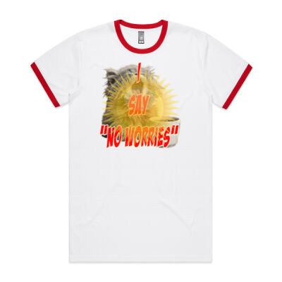 Funny cat illustration with coffee and sunburst - Mens Special Tee - Men's Ringer Tee Thumbnail