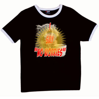 Funny cat illustration with coffee and sunburst - Mens Special Tee - Ringer Unisex Tee Thumbnail