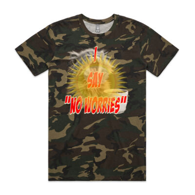 Funny cat illustration with coffee and sunburst - Mens Special Tee - Camo Staple Tee  Thumbnail