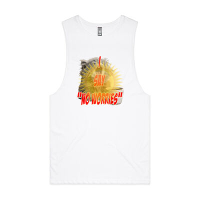 Funny cat illustration with coffee and sunburst - Mens Special Tee - Barnard Tank tee  Thumbnail