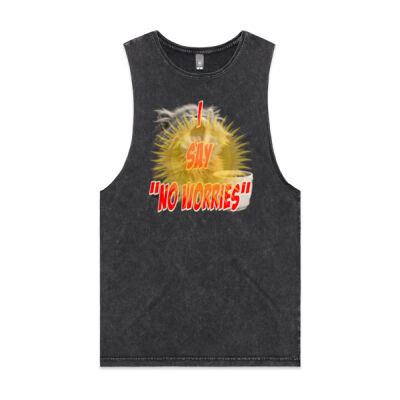 Funny cat illustration with coffee and sunburst - Mens Special Tee - Stonewash Barnard Tank Thumbnail