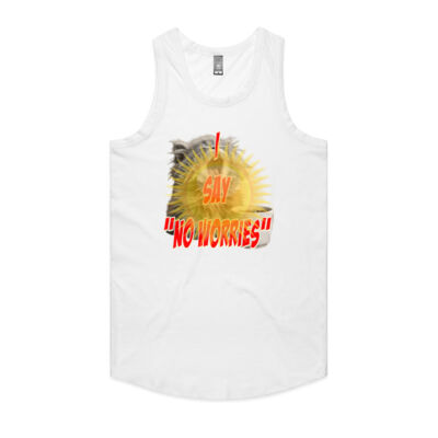 Funny cat illustration with coffee and sunburst - Mens Special Tee - Authentic Singlet Thumbnail