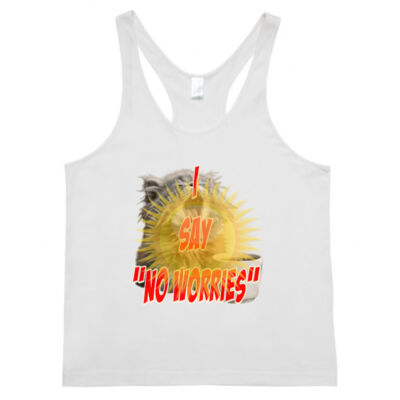 Funny cat illustration with coffee and sunburst - Mens Special Tee - T-back Singlet Thumbnail