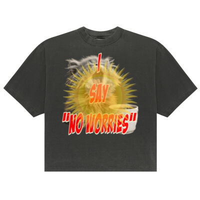 Funny cat illustration with coffee and sunburst - Mens Special Tee - Shaka Wear Max Heavyweight Drop Shoulder Thumbnail