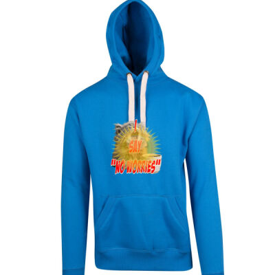 Funny cat illustration with coffee and sunburst - Mens Special Tee - Mens Brushed Heavy Fleece Hoodie Thumbnail