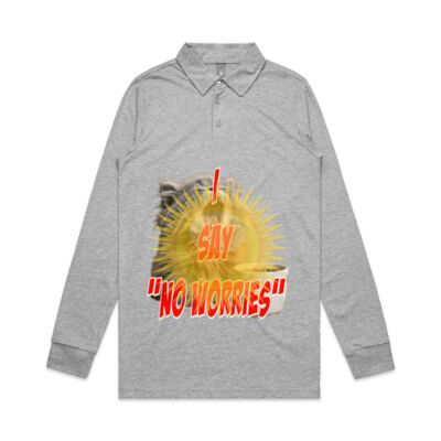 Funny cat illustration with coffee and sunburst - Mens Special Tee - Long Sleeve Chad Polo Thumbnail