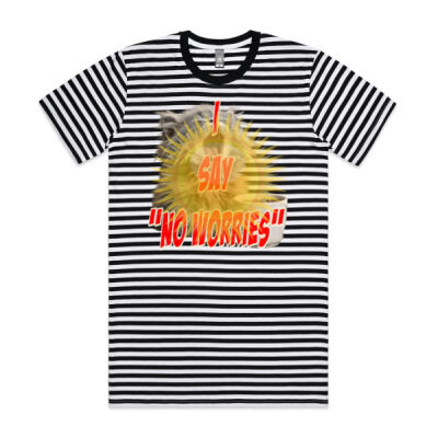 Funny cat illustration with coffee and sunburst - Mens Special Tee - Staple Tee - Striped Thumbnail