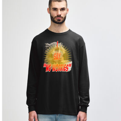 Funny cat illustration with coffee and sunburst - Mens Special Tee - Heavy Cotton Adult Long Sleeve T-Shirt Thumbnail