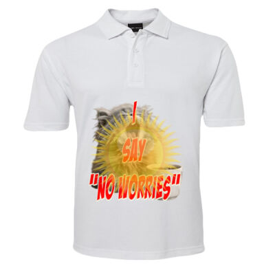 Funny cat illustration with coffee and sunburst - Mens Special Tee - 210 Polo Thumbnail
