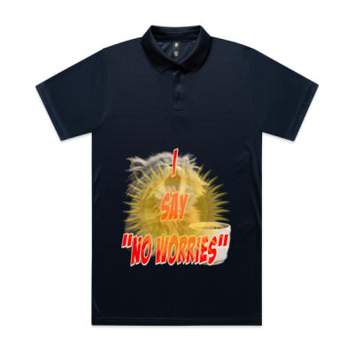 Funny cat illustration with coffee and sunburst - Mens Special Tee - Mens Work Polo Thumbnail