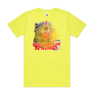 Funny cat illustration with coffee and sunburst - Mens Special Tee - Block Tee (Safety Colours) Thumbnail