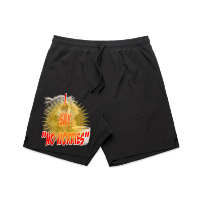 Funny cat illustration with coffee and sunburst - Mens Special Tee - Mens Active Shorts 18" Thumbnail