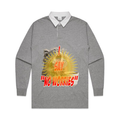 Funny cat illustration with coffee and sunburst - Mens Special Tee - Mens Rugby Jersey Thumbnail