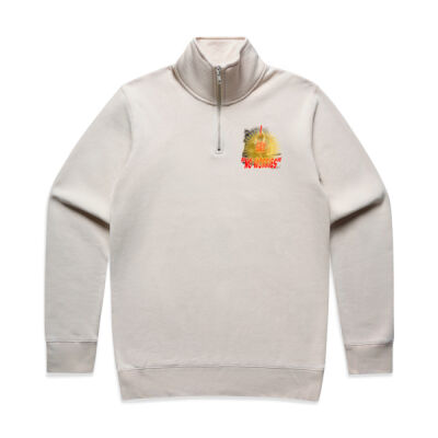 Funny cat illustration with coffee and sunburst - Mens Special Tee - Mens Stencil Half Zip Thumbnail